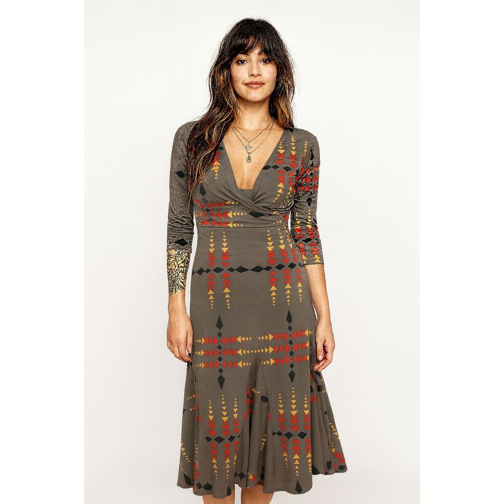 Mara Hoffman Gray Graphic Long Sleeve Silk Maxi Dress  Women's Size Medium